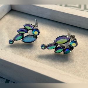 Vintage Continental Sparkly Blue Purple Rhinestone Earrings…